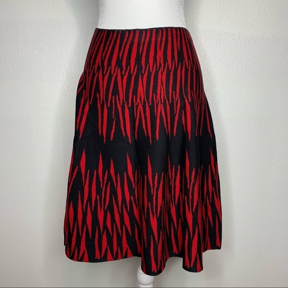 Sioni Studio Knee Length Godet Style Knit Skirt Red & Black Zebra Print - Picture 2 of 8